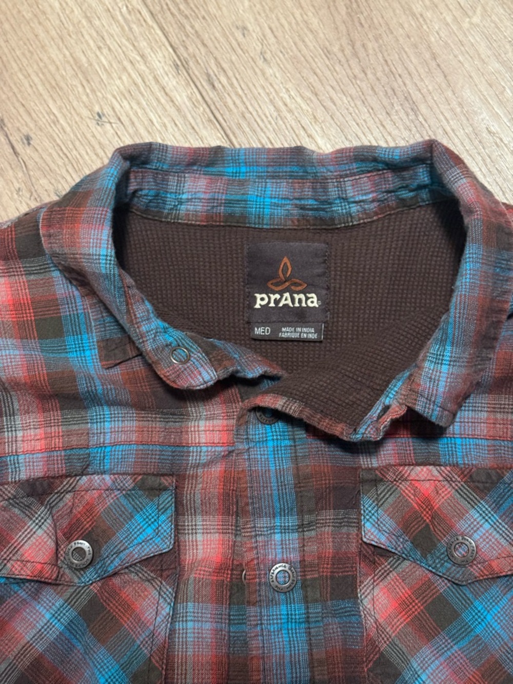 Prana Multicolor Plaid Waffle Knit Lined Snap Button Flannel Mens Medium - Picture 2 of 7